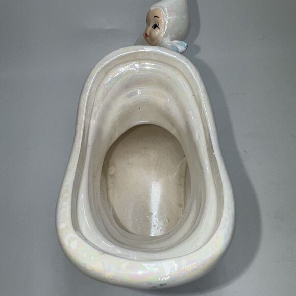 Vintage Lefton Pixie Elf On Boot Iridescent Planter Holiday Candy Dish 8" Japan - Picture 7 of 10